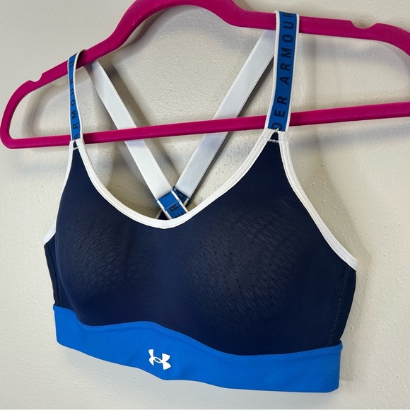 Under Armour S Women's Navy and White Sports Bra Athletic EUC Sports Workout - Picture 4 of 11